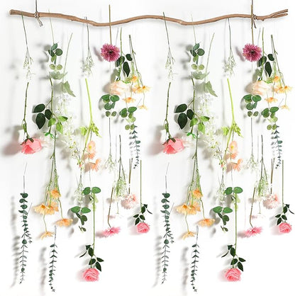 Hoteam 51 Pcs DIY Flower Garland Artificial Hanging Wildflower Backdrop Set Fake Rose Eucalyptus Daisy Poppy Wild Flower Decor for Wedding Party Birthday Home Garden (White,Champagne,Pink)