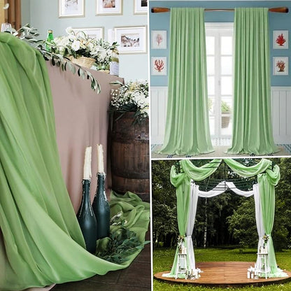 6 Panels Sage Green Wedding Arch Drapery 28" x 20Ft Wedding Arch Draping Fabric Chiffon Fabric Drape Backdrop Curtain for Weddings Party Swag Ceremony Birthday Arbor Drapery Reception Ceiling Décor