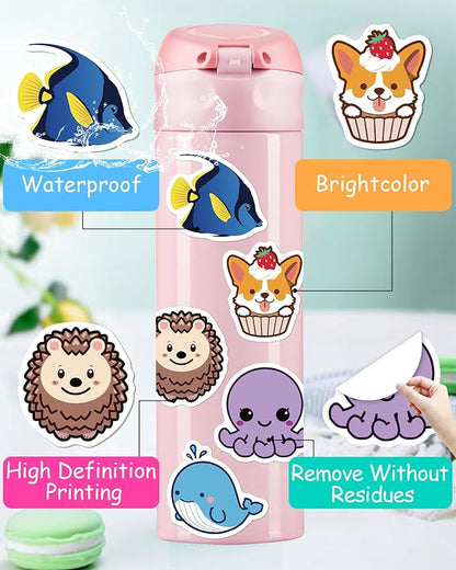 200 Pcs Animal Stickers for Kids, Cute Water Bottle Stickers for Kids Waterproof, Vinyl Laptop Kid Sticker Pack, Kid Classroom Prizes for Elementary Students