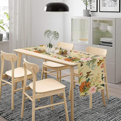 Brown Bird Floral Table Runner Spring Flower Kitchen Table Decoration Suitable for Family Dinner Decoration 13x90 Inch