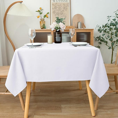 Biscaynebay Fabric Square Tablecloths 54x54 Inches, White Water Resistant Table Cloth Small Card Folding Table Covers Linen for Dining, Kitchen, Wedding and Parties etc. Machine Washable