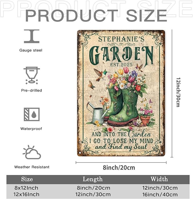 Custom Sign, Personalized Metal Signs, Customize for Office, Business, Workplace, Office, Home, Delivery Signs, Metal Sign With Your Own Image, Text,Photo, Pets, Kids Art Made in USA (Garden 05)