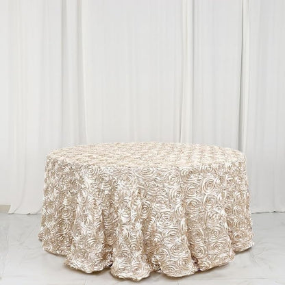 Efavormart 120" Beige Grandiose 3D Rosette Satin Round Tablecloth for Wedding Party Event Decoration
