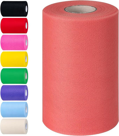 Watermelon red Tulle Fabric Rolls 6 Inch by 100 Yards (300 feet) Tulle Roll Spool Fabric for DIY Tutu Skirt Baby Shower Birthday Party Wedding Decorations Christmas Craft Supplies (Watermelon red)