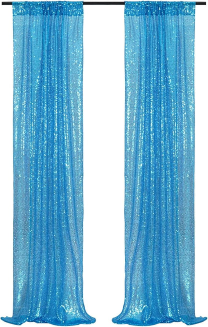 Poise3EHome Turquoise Sequin Backdrop Curtains, 2 Panels Sequin Backdrop, 2FTx8FT Sequin Curtains for Party Wedding Sequence Backdrop