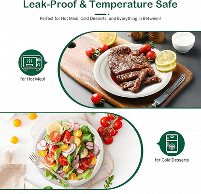 𝟕 𝐈𝐧𝐜𝐡, 𝟏𝟐𝟖-𝐏𝐚𝐜𝐤 Compostable Paper Plates, Heavy-Duty Biodegradable Disposable Dish Made from Bagasse, Perfeck for Snacks, Desserts, Party, Wedding and More (White)