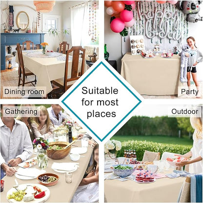 Hiasan Waterproof Tablecloth Rectangle - Washable Fabric Table Cloth for Dining Room Kitchen Birthday Party and Outdoor Use, Beige, 70 x 108 Inch