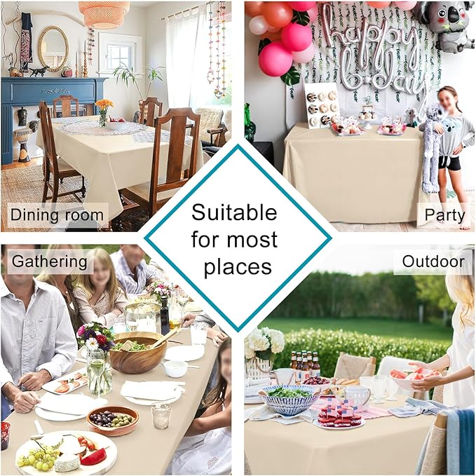 Hiasan Waterproof Tablecloth Rectangle - Washable Fabric Table Cloth for Dining Room Kitchen Birthday Party and Outdoor Use, Beige, 70 x 120 Inch