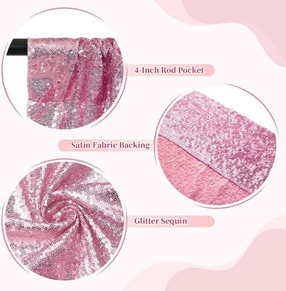 SquarePie Sequin Backdrop Less Transparent Background Sparkly Curtain for Wedding Party 6FT x 6FT Fuchsia Pink