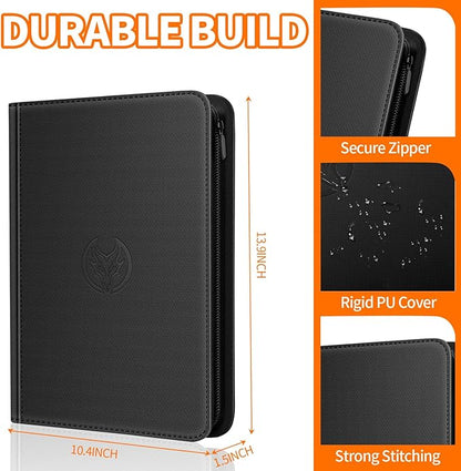 UWULK Card Binder,9 Pocket Side-Loading Trading Card Binder - Hord 360 Cards,Ringless Card Folder Holder for TCG MTG Sports Cards-Zipper Card Collection Album(Black)