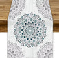 Boho Flower Table Runner, Bohemian Turquoise Mandala White Teal Floral Kitchen Dining Table Runners for Indoor Outdoor Home Party Holiday Decor, 13x36inch