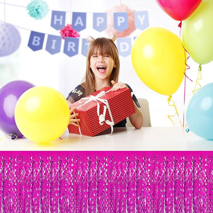 6Pack 29 x108 Inch Rose Red Wave Foil Fringe Table Skirts Metallic Banner for Tinsel Streamer Garland Backdrop for Parade Floats, Mother's Day, Easter, Graduate, Birthday, Wedding Party Decoration