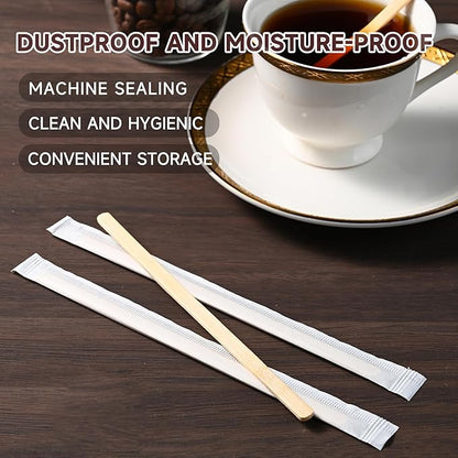 VIWIK 500 Pack Coffee Stirrers 5.5 Inch Coffee Bar Accessories - Individually Wrapped Wood Bamboo Coffee Stir Sticks, Disposable Bamboo Stir Sticks