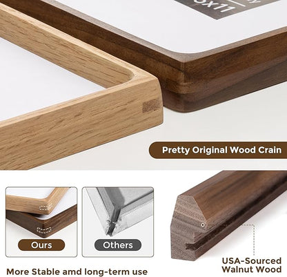 12x16 Frame USA-Sourced Natural Walnut Wood Solid Wood Photo Frame Handcrafted Rounded Corner with Mat to 8.5x11 Picture Frame Display with Real Glass Family Picture, Wedding Photo, Certificate