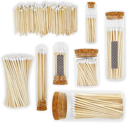 Thankful Greetings 2" Matches in 3 Glass Bottles Cork Top, Striker Stickers Included | 60 Matchsticks Color of Your Choice | Decorative Safety Matches w/Small Glass Holder | Gifts & Home Decor