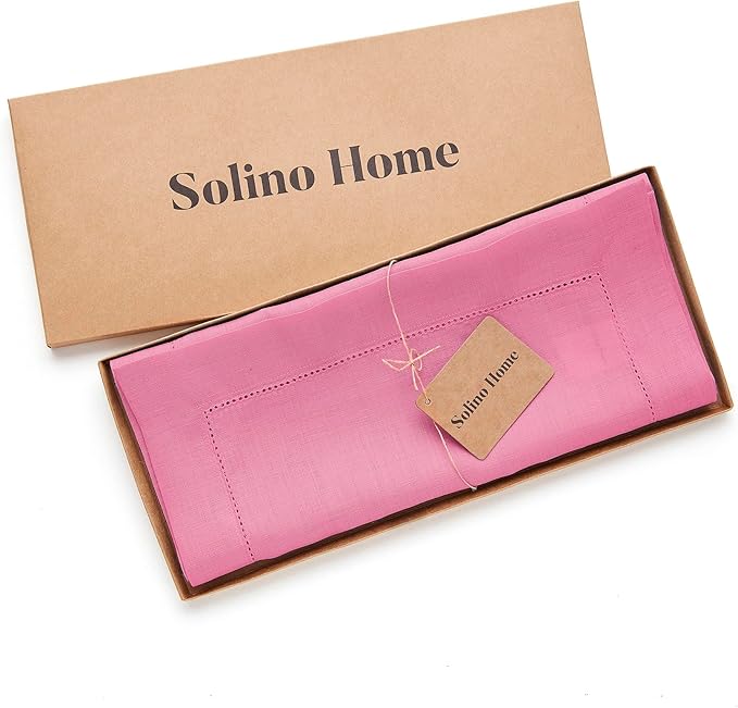 Solino Home Linen Flamingo Pink Table Runner 132 Inches Long - 100% Pure Linen Extra Long Table Runner 14 x 132 Inch for Halloween - Classic Hemstitch
