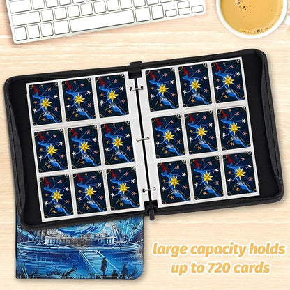 Card Binder for MTG Cards, Premium 9 Pocket Card Binder for Trading Cards, 720 Double Sided Pocket Collector Card Album for Standard Cards,Card Collection Folder for YGO/PTCG/Game Cards (Blue Print)