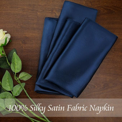 Manyshofu 60 Navy Blue Satin Napkins - 20x20 Inches Square Fabric Napkins Set - Soft & Reusable for Wedding Dinner Party Lunch