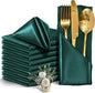 12 Pieces Forest Green Satin Napkins, 17" x 17" Square Table Napkins, Silky Soft Smooth Washable Napkins for Restaurant, Weddings, Dinner, Party Decoration