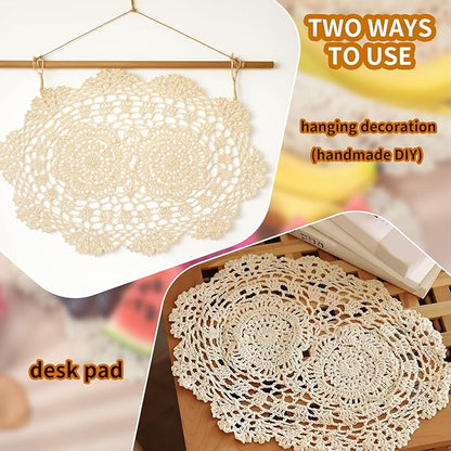 2-Pack Vintage Lace Placemats - 10x14 Inch French Crochet Lace Doilies, Handmade Embroidered Oval Table Mats for Dining, Tea Party, Wedding Decor, Furniture and Home Decoration (Beige)