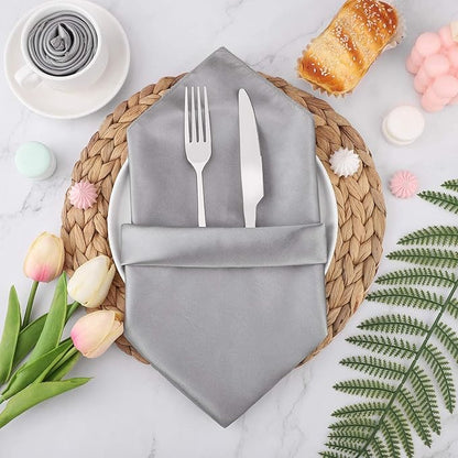 Aneco 24 Pieces Satin Napkin Square 20 x 20 Inches Dinner Napkins Weddings Party Napkin Soft Table Napkins for Romantic Weddings Party Dinner Decoration (Silver)