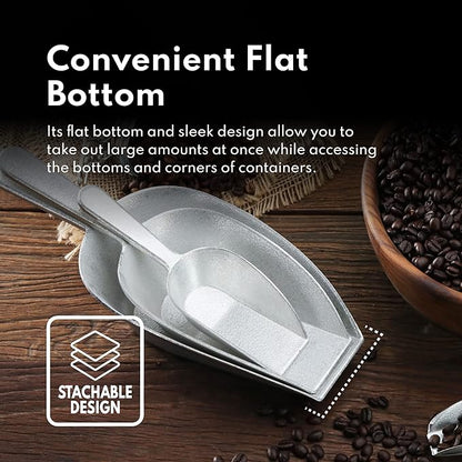 New Star Foodservice 34660 One-Piece Cast Aluminum Flat Bottom Bar Ice Flour Utility Scoop, 4-Ounce, SIlver