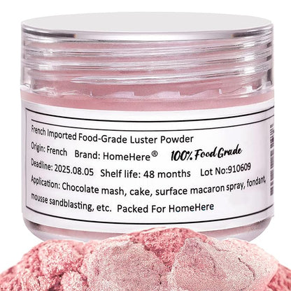 HomeHere Edible Luster Dust Food-Grade Glimmer Powder Glitter for Cake Decorating 7g, Edible Sprinkle Glitter for Cocktails Drinks Baking Candy Dessert Chocolate Vegan Tasteless, Light Pink