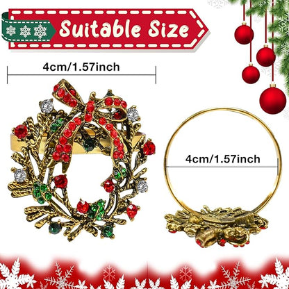 Halatool Set of 12 Christmas Napkin Rings Delicate Wreath Napkin Holder for Christmas Thanksgiving Holiday Party Table Decoration