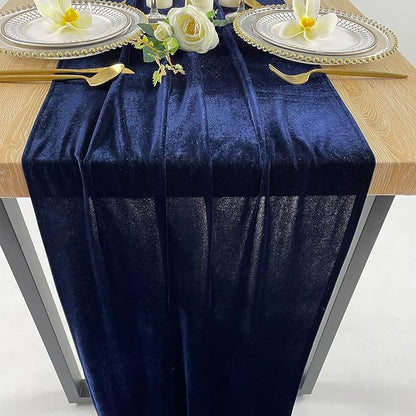Luxurious Velvet Table Runner, 10ft Wedding Reception Decorations, 20x120inch Soft Velvet Fabric, Table Linen Overlay, Wedding Table Runners (Navy Blue, 20X120inch)