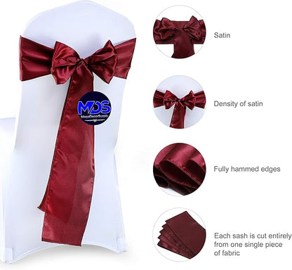 MDS Pack of 25 PCS Satin Chair Sashes Charmeuse Sateen Dining Chair Bows Ribbon Ties Back Sash for Wedding Party Birthday Home Hotel Restaurant Banquet Decoration (7 x 108 Inch, Maroon)