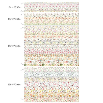 32 Rolls Washi Tape Set, Colored Floral Decorative Masking Tape, Artists Tapes for Journaling, Junk Journal, DIY Craft Projects, Scrapbooking Supplies Decor