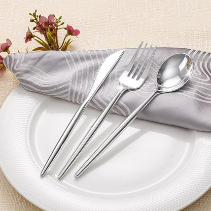 Rubtlamp 90Pcs Silver Plastic Silverware, Silver Plastic Utensils, Plastic Cutlery Include 30 Knives, 30 Forks and 30 Spoons, Silverware Heavy Duty For Party, Wedding