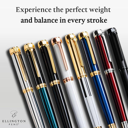 Ellington Pens Luxury Fountain Pen Set- Fountain Pens for Writing - Smooth Extra Fine Nib - Includes Refillable Ink Converter, 3 Ink Cartridges [Black & Blue], Gift Box - Elegant Calligraphy