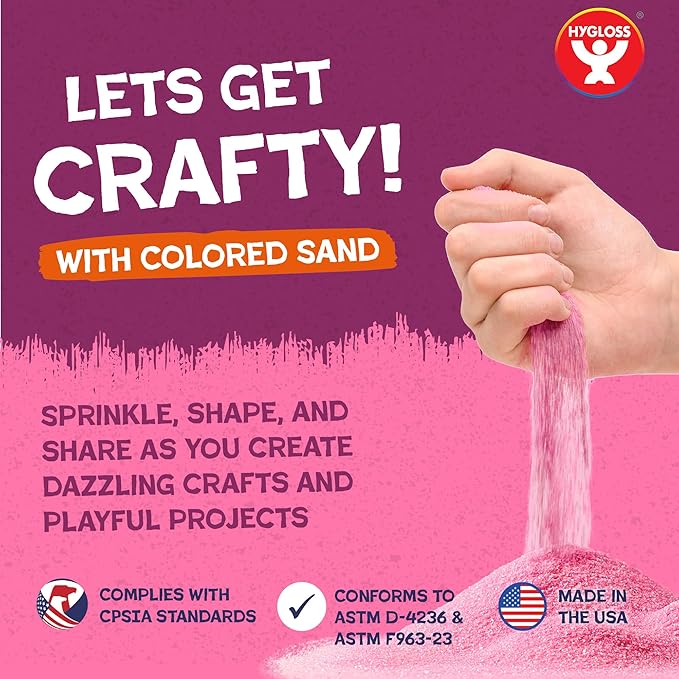 Hygloss Colored Sand for Crafts – 1 lb Bottle, Pink – Vibrant Colorful Fine Sensory Play Sand Art Kits for Kids – Classroom Activities for Children 3 4 5 6 7 8 9 10 11 12 – Safe for Ages 3+