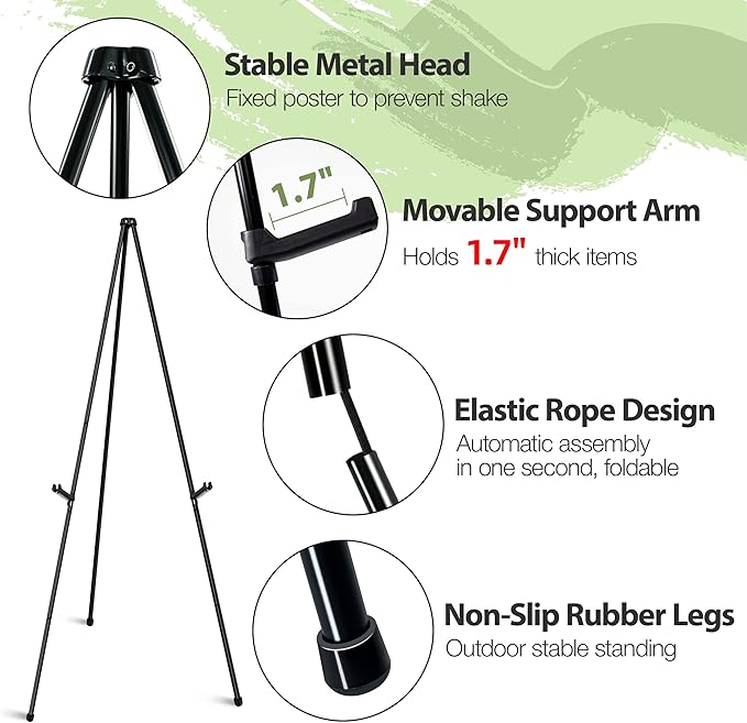 63" Display Easel Stand - 2Packs Art Easels for Wedding Sign Poster Stand Folding Floor Adjustable Metal Black Easel Instant Tripod Easel for Painting Wedding Welcome Sign Stand