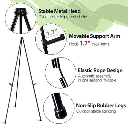 63" Display Easel Stand - 2Packs Art Easels for Wedding Sign Poster Stand Folding Floor Adjustable Metal Black Easel Instant Tripod Easel for Painting Wedding Welcome Sign Stand