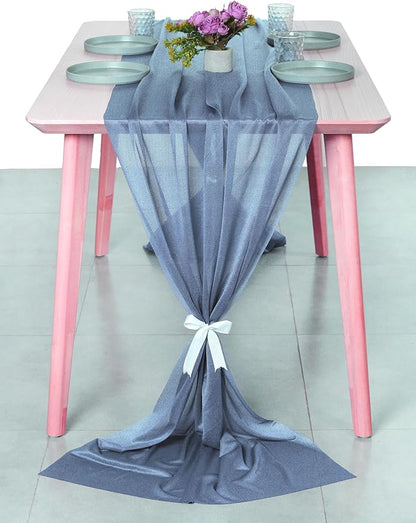 MDS Halloween Chiffon Table Runner - 25 Pack, 29 x 120 Inches, 10ft Each - Sheer Spooky Table Runners for Haunted House Parties, Trick-or-Treat Tables, Witchy Décor, Wedding & Events - Dusty Blue