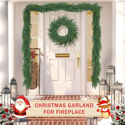 16 Ft Christmas Cedar Garland for Staircase Railing Real Touch Soft Bendable Faux Winter Xmas Greenery Pine Garlands Mantle Garland for Decoration for Window Fireplace Door Railing Wall Home Decor