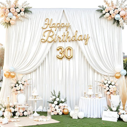 White Satin Backdrop Curtains 2 Panels - Glitter Photo Drapes for Baby Shower, 10x10FT Shimmer Back Drop Cloth, Wrinkle Free for Birthday Party Prom Wedding Stage Background