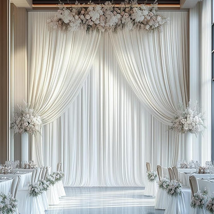 60ftx12ft Wrinkle Free Ivory Backdrop Curtain, 12 Panels 12FT Height Ivory Wedding Backdrop Drapes, Silky Polyester Back Drop Cloth for Birthday Photography Background Party Backdrop Draping