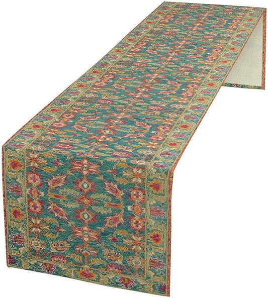 Vintage Boho Floral Table Runner, Rustic Country Farmhouse Teal Red Purple Flower Pattern for Home Kitchen Table Decor Dining Coffee Room Party Decor 13x90in