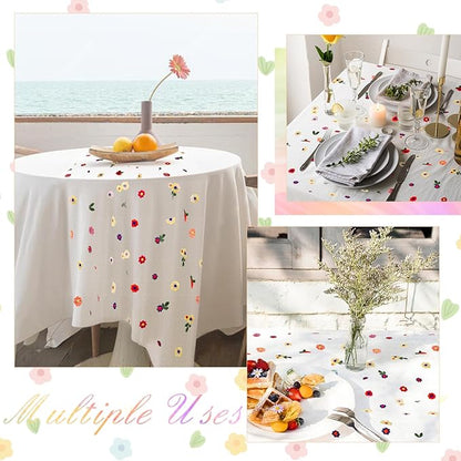 BINBE 12pcs Daisy Fall Table Runner Embroidery Gauze 10FT Florals Seasonal Tulle Holiday Birthday Kitchen Dining Table Decor for Home Party Ivory