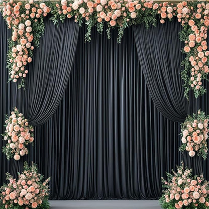 10x10ft Wrinkle Free Black Backdrop Curtain for Parties, Silky Polyester Photo Backdrop Drapes Back Drop Cloth for Wedding Birthday Graduation Photography Photoshoot Decor 2 Panels 5x10ft