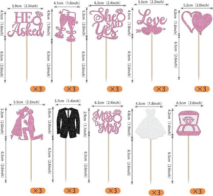 30 Pack Bride to be Cupcake Toppers Glitter Diamond Ring Love I Do Cupcake Picks Miss to Mrs He Asked She Said Yes Bridal Shower Wedding Engagement Bachelorette Cake Decorations Party Purple