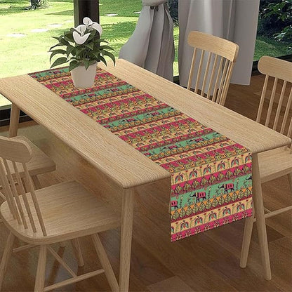 Boho Table Runner, Indian Bohemian Elephant Mandala Paisley Floral Hippie Art Print Table Center Decor for Home Kitchen Dining Patio Holiday Party Indoor Outdoor Table Decorations, 13"x108" Inch