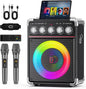Karaoke Machine with 2 Wireless Mics for Adults Kids | Bluetooth 5.3 Speaker with Bass/Treble/Echo Adjustment | PA System with Disco Lights & Remote Control, Supports TV/TF Card/USB/AUX/Live
