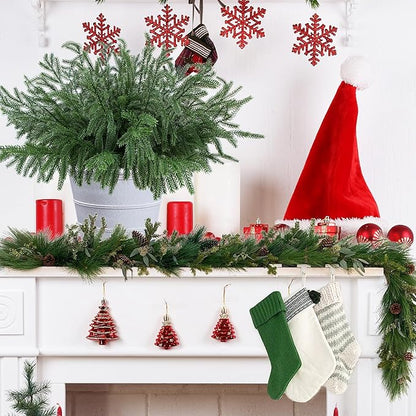 12 Pcs Christmas Norfolk Pine Branches, Artificial Pine Christmas Stems Real Touch Faux Greenery Pine Picks for Vase DIY Garland Wreath Home Indoor Outdoor Decoration