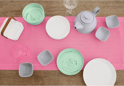 Solino Home Linen Table Runner 36 Inches - 100% Pure Linen Flamingo Pink Hemstitch Table Runner 14 x 36 Inch Ideal for Dresser and Coffee Tables - Halloween - Classic Hemstitch