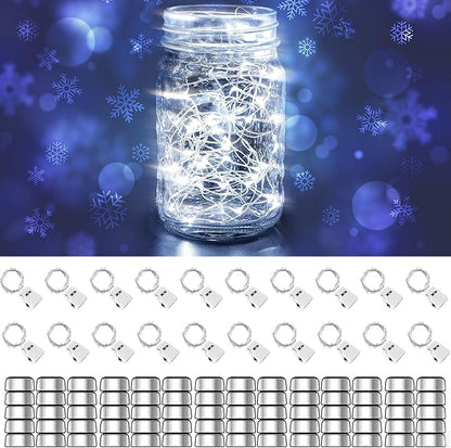 20 Pack Fairy Lights Battery Operated 60 Extra Batteries, 3 Modes 6.5ft 20 LED Mini String Lights, Waterproof Silver Wire Firefly Starry Lights for DIY Wedding Christmas Party, Cool White