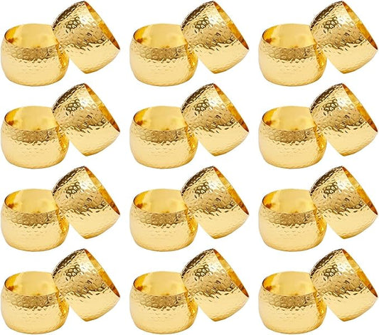 Farmlyn Creek Gold Napkin Ring Set of 12 for Weddings & Events - 1.8 x 1.8 in Zinc Metal Round - Reusable Zinc Design